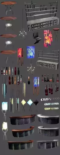 Lowpoly Bar Set SciFi Low-poly 3D model