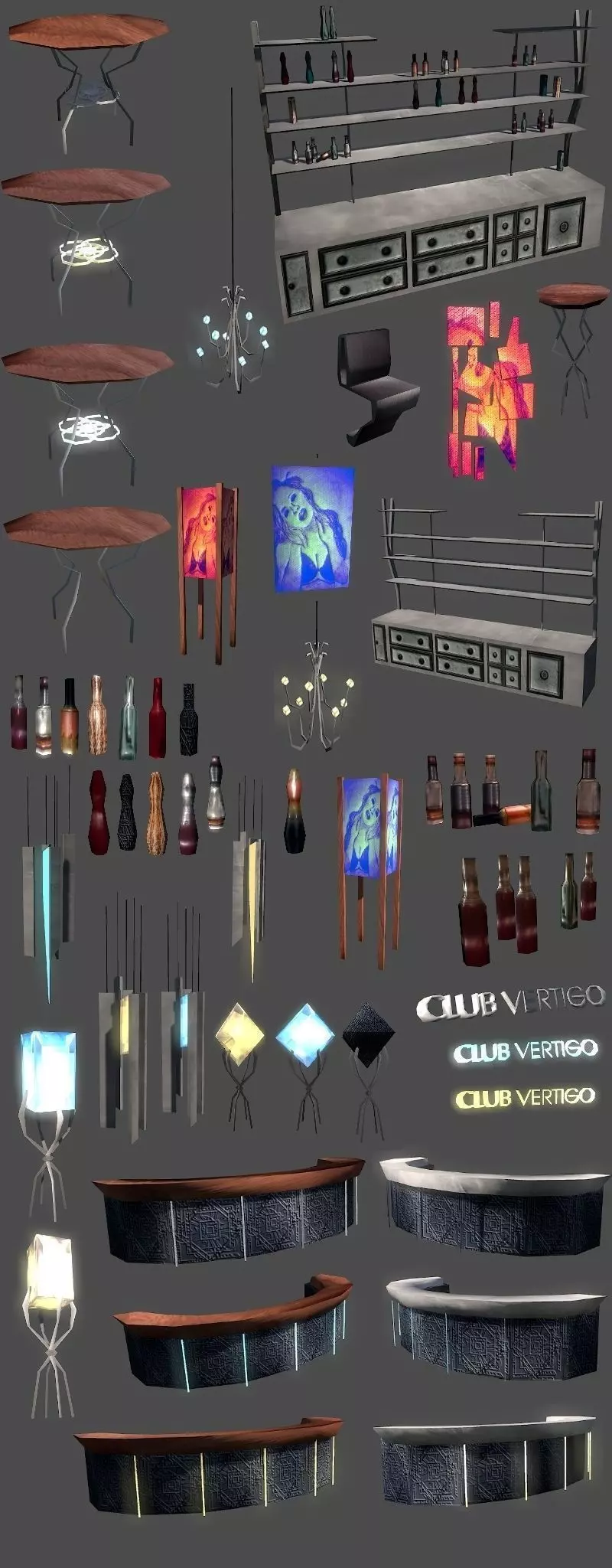 Lowpoly Bar Set SciFi Low-poly 3D model_0