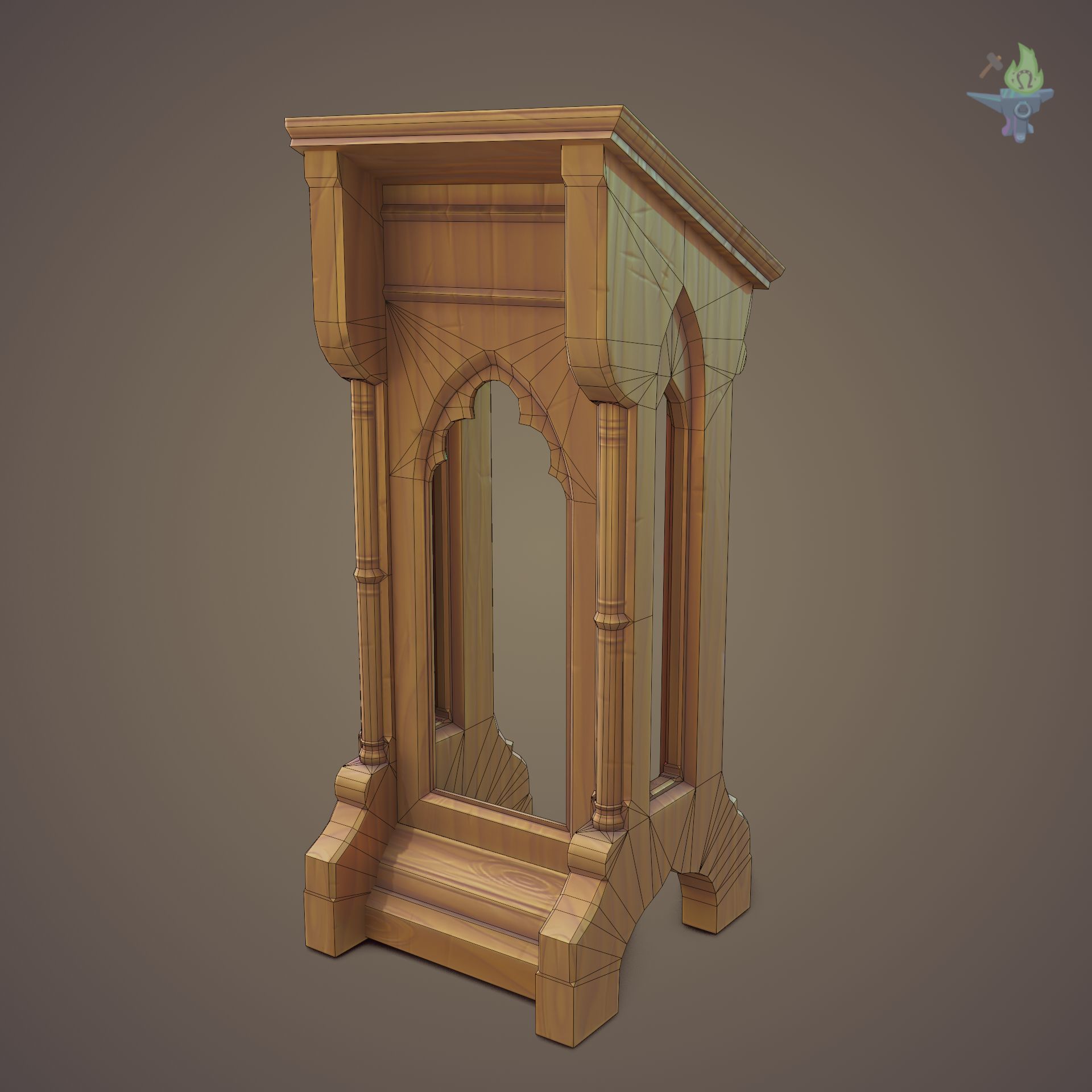 Lectern wooden pulpit Low-poly 3D model_2