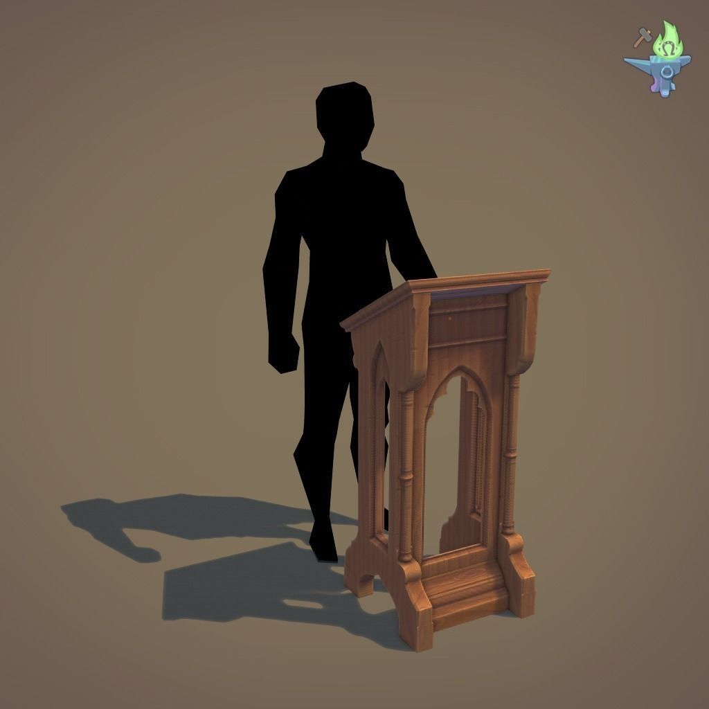 Lectern wooden pulpit Low-poly 3D model_9
