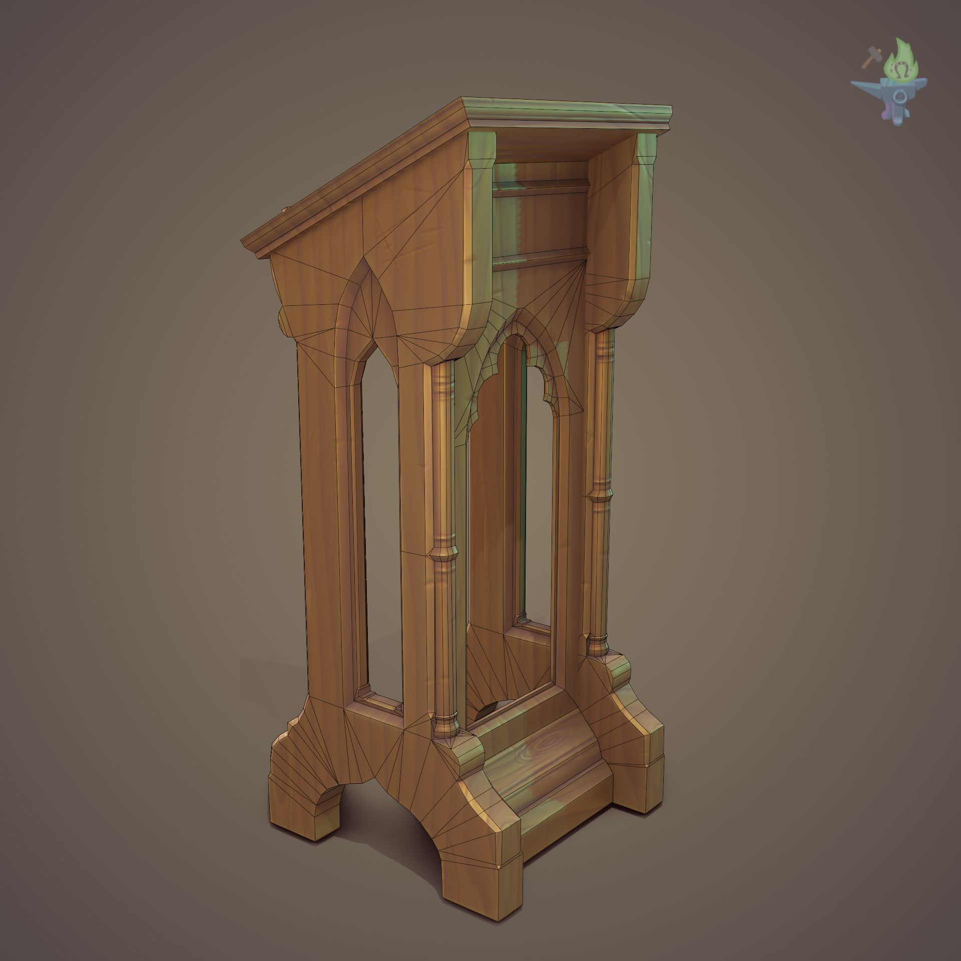 Lectern wooden pulpit Low-poly 3D model_20