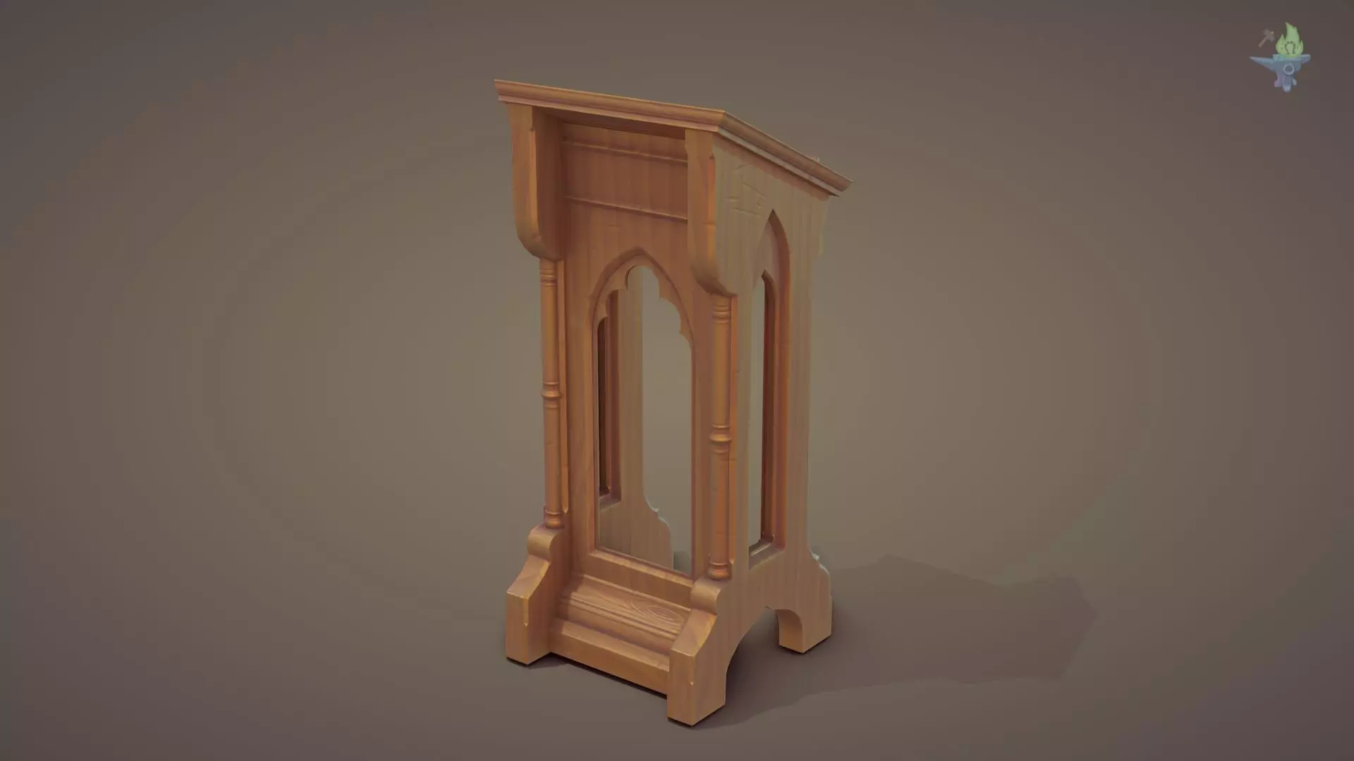Lectern wooden pulpit Low-poly 3D model_0