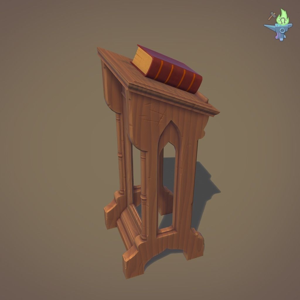 Lectern wooden pulpit Low-poly 3D model_14