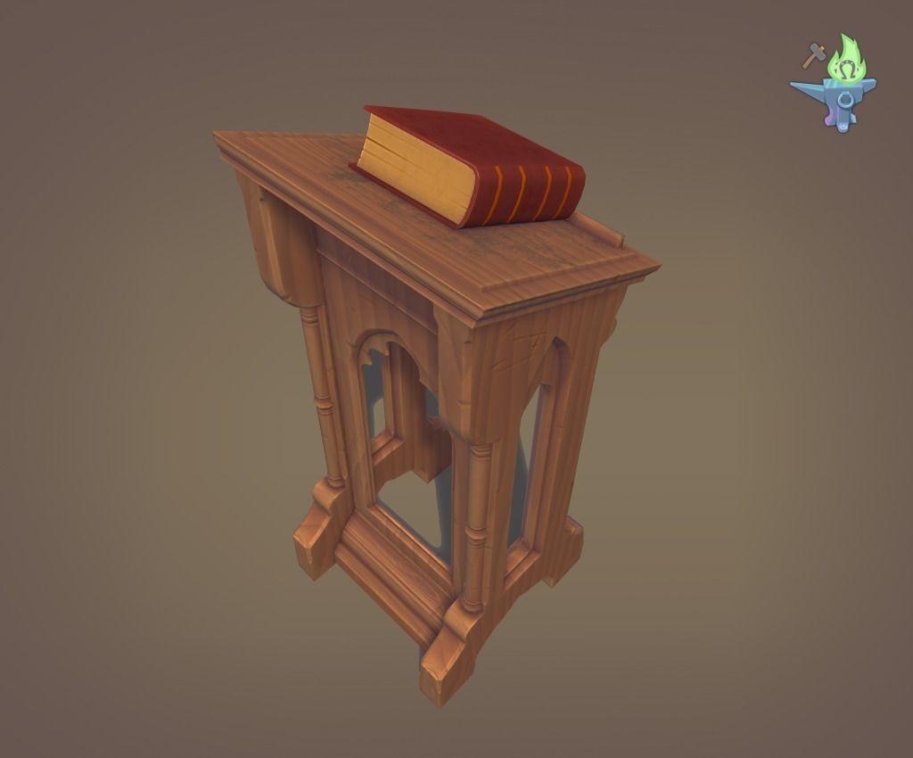 Lectern wooden pulpit Low-poly 3D model_8