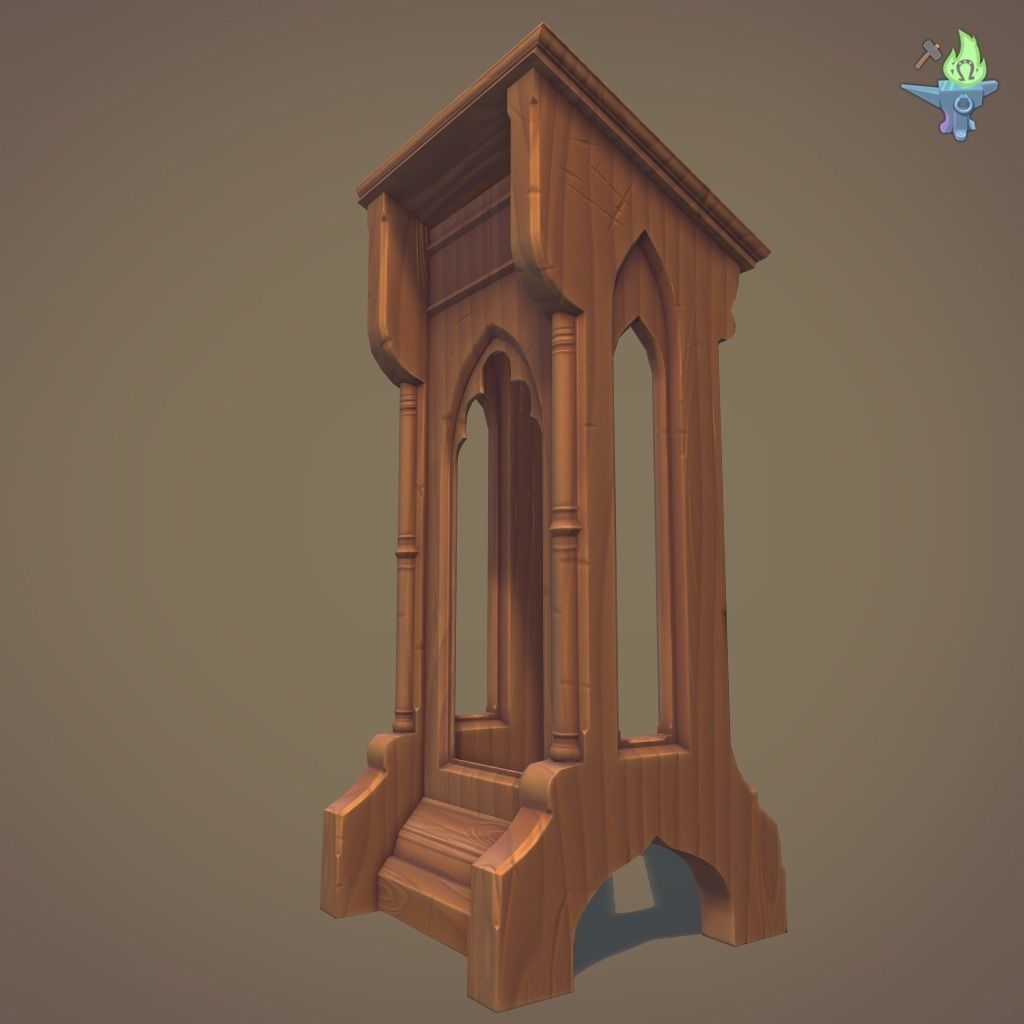 Lectern wooden pulpit Low-poly 3D model_10