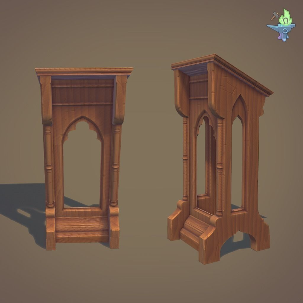 Lectern wooden pulpit Low-poly 3D model_6