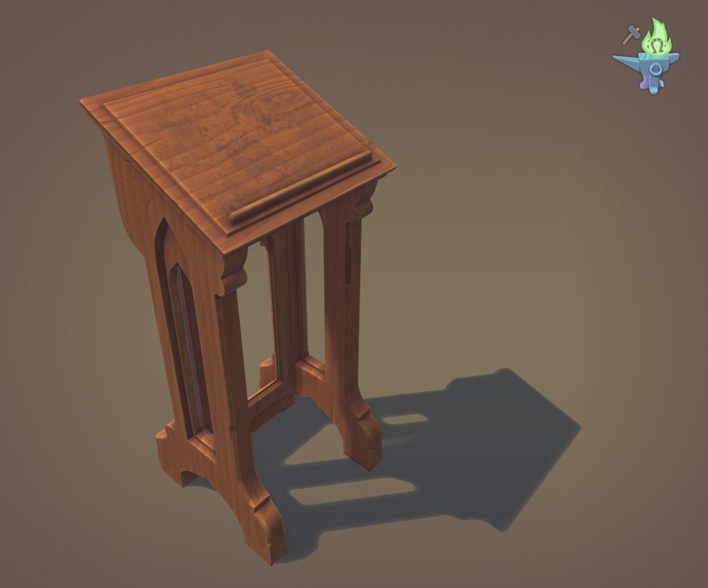 Lectern wooden pulpit Low-poly 3D model_3