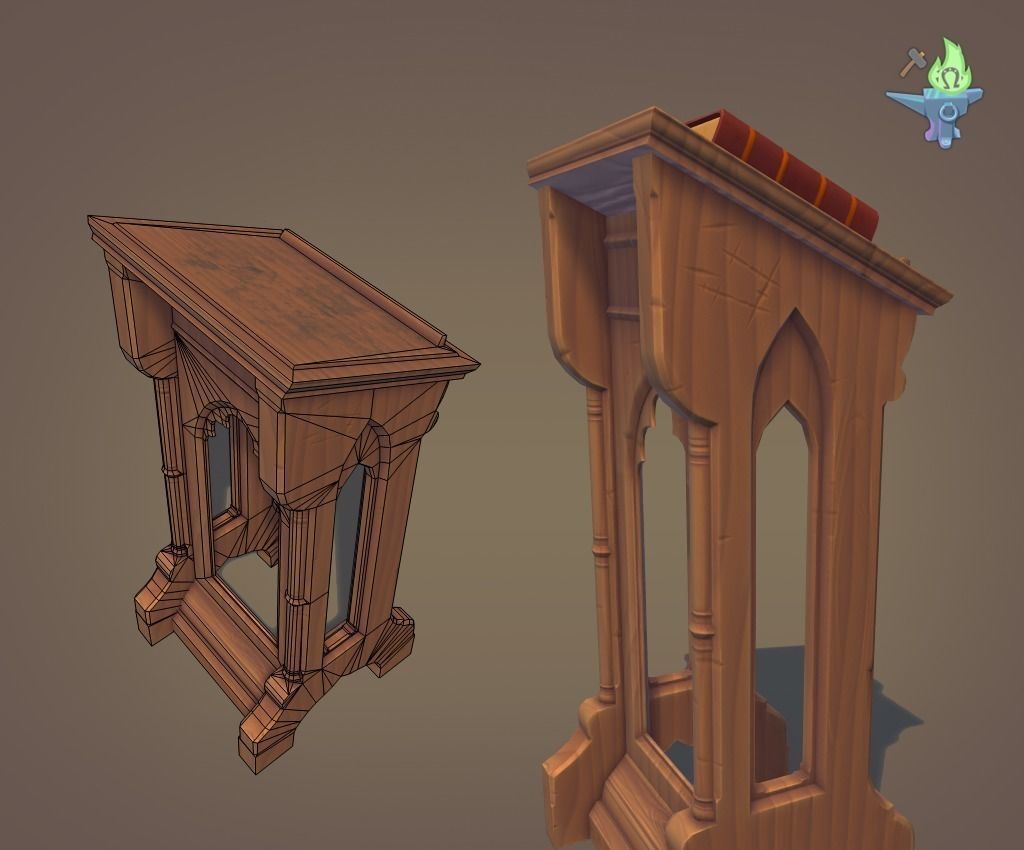 Lectern wooden pulpit Low-poly 3D model_7