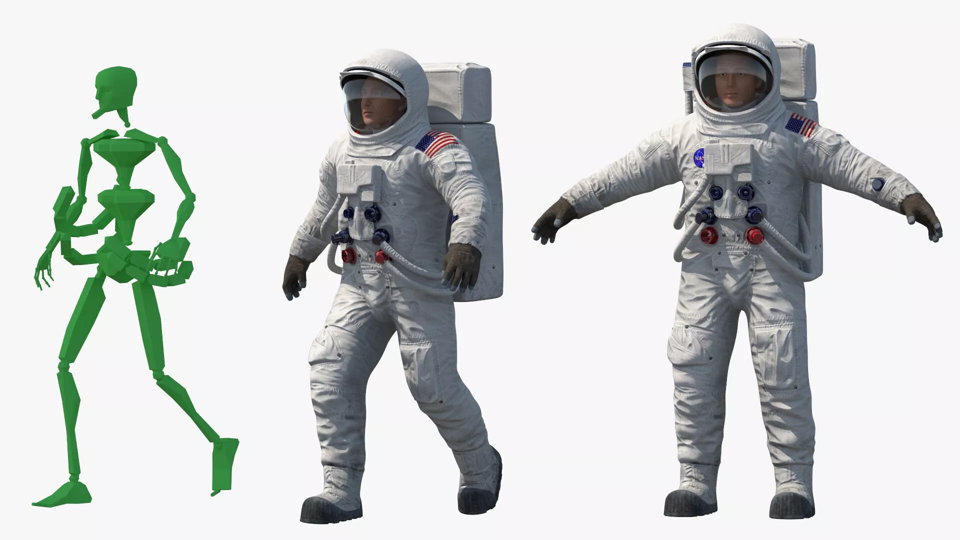 NASA Astronaut Suit A7L with Male Figure Rigged for Cinema 4D 3D model