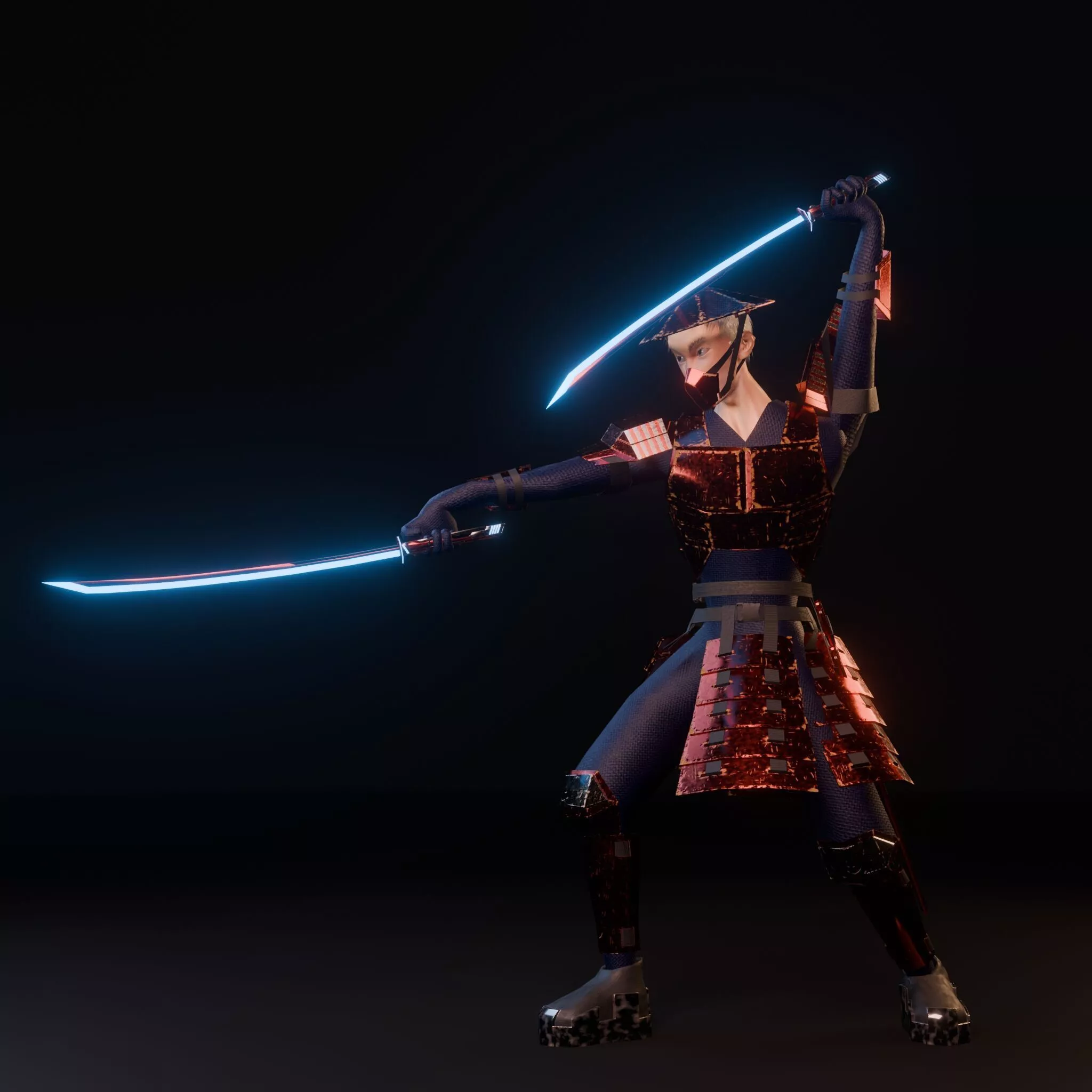 Dual Bladed Retrofuturistic Samurai Game Character Model Low-poly 3D model