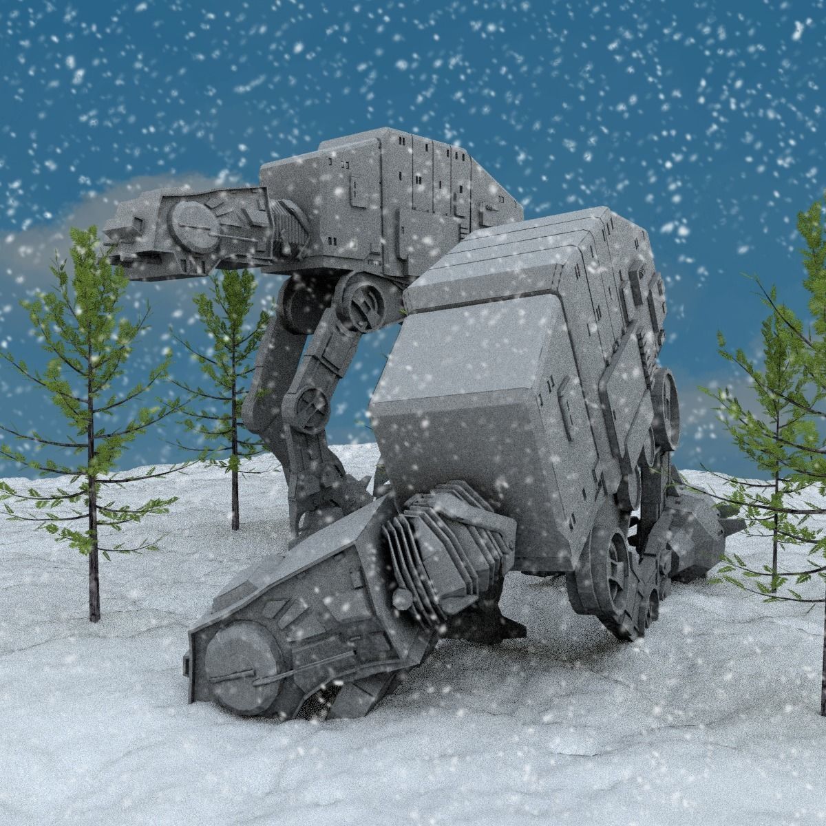 AT-AT Model walker in snow Low-poly 3D model