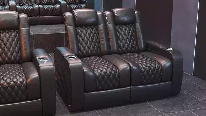 Home Theater Double Seating Black 3D model 2