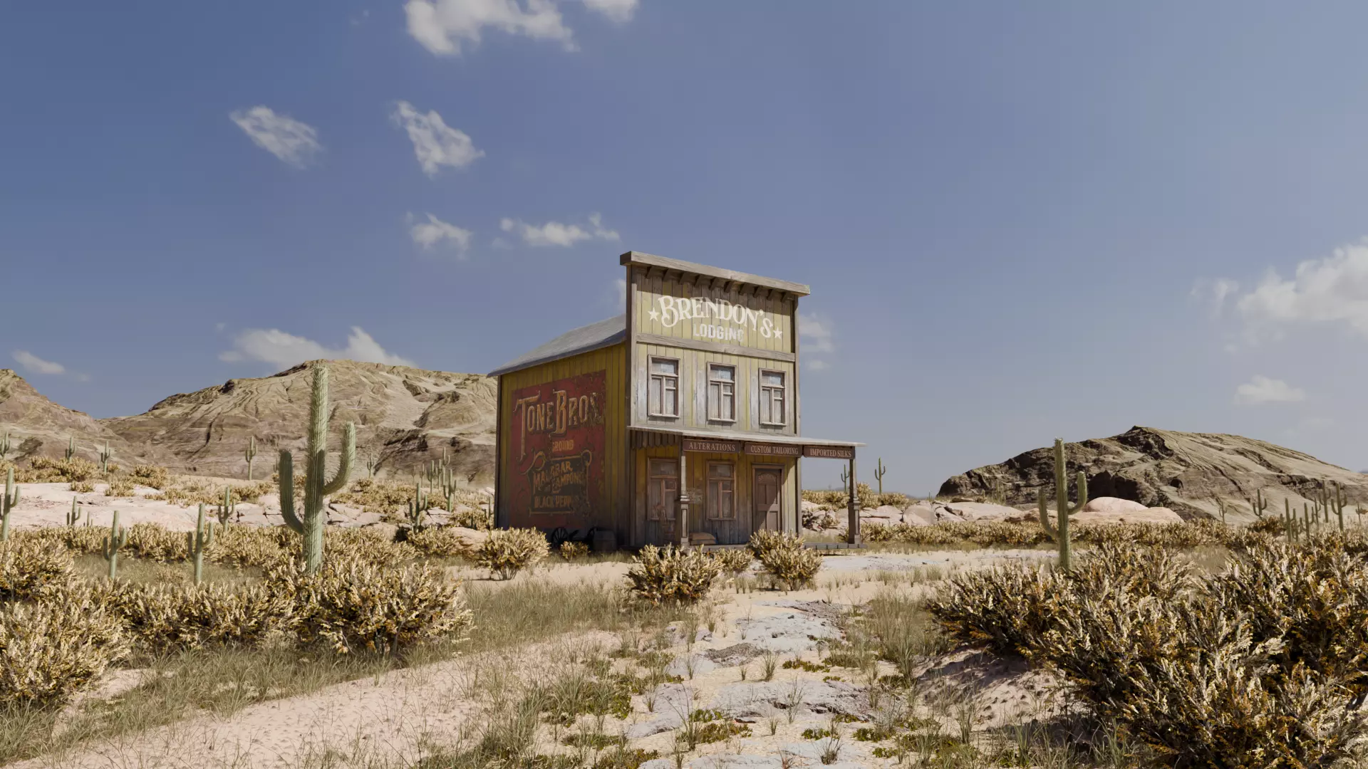 Low Poly Wild West Desert Lodging House Game Ready Low-poly 3D model