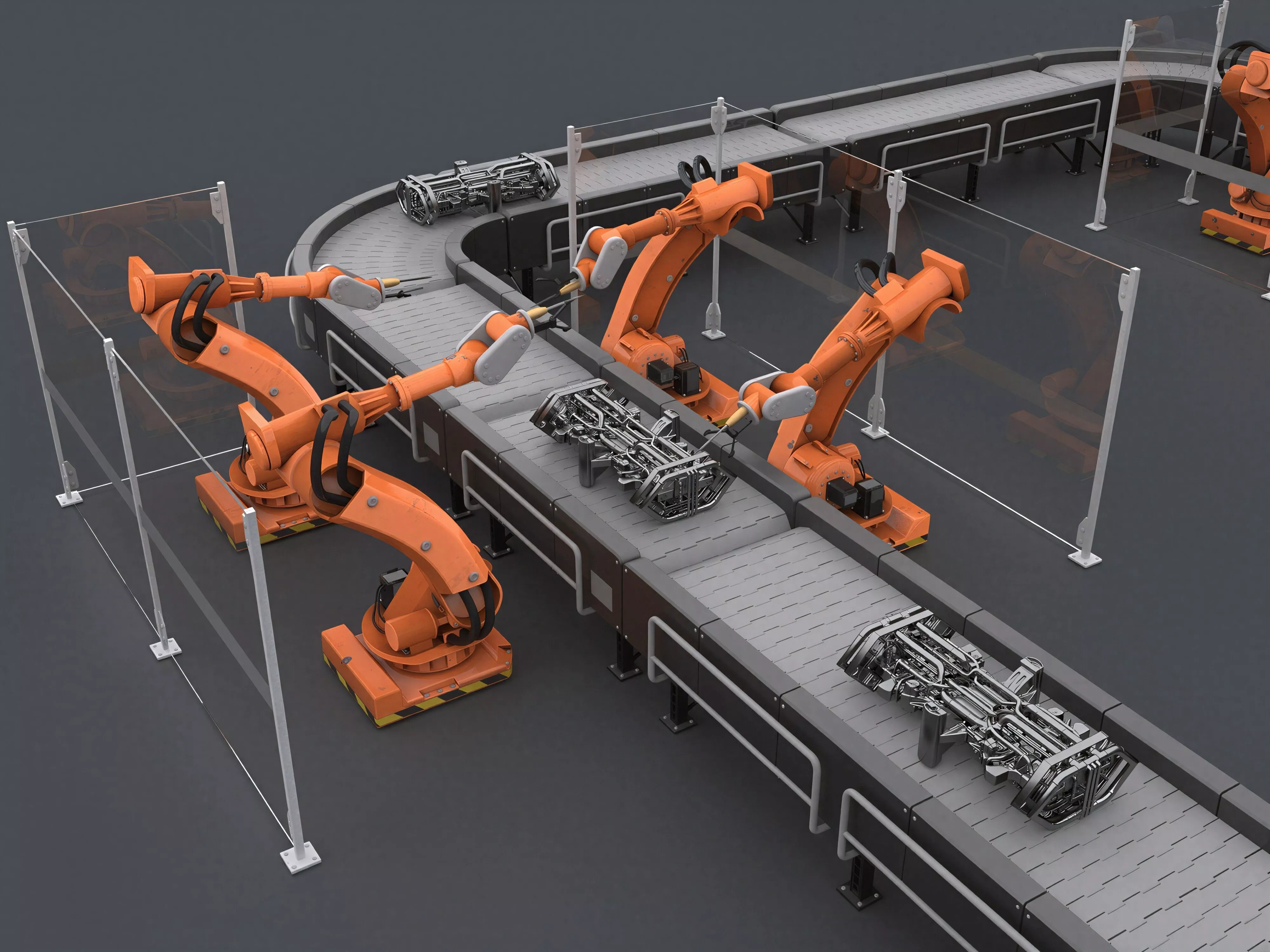 Belt Orange Robotic Arm Auto Assembly Line 3D model