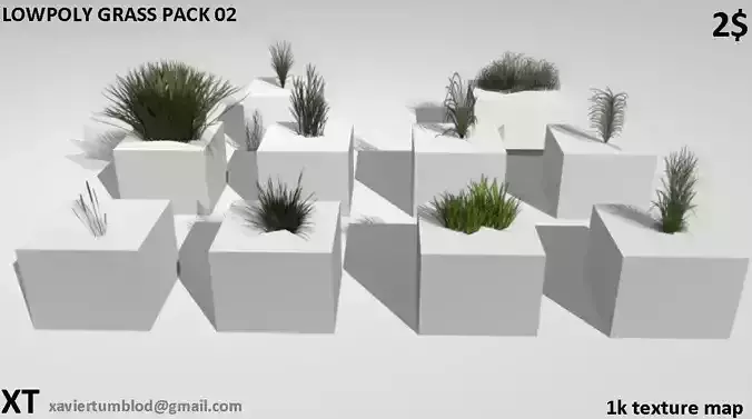 Low poly grass pack Low-poly 3D model
