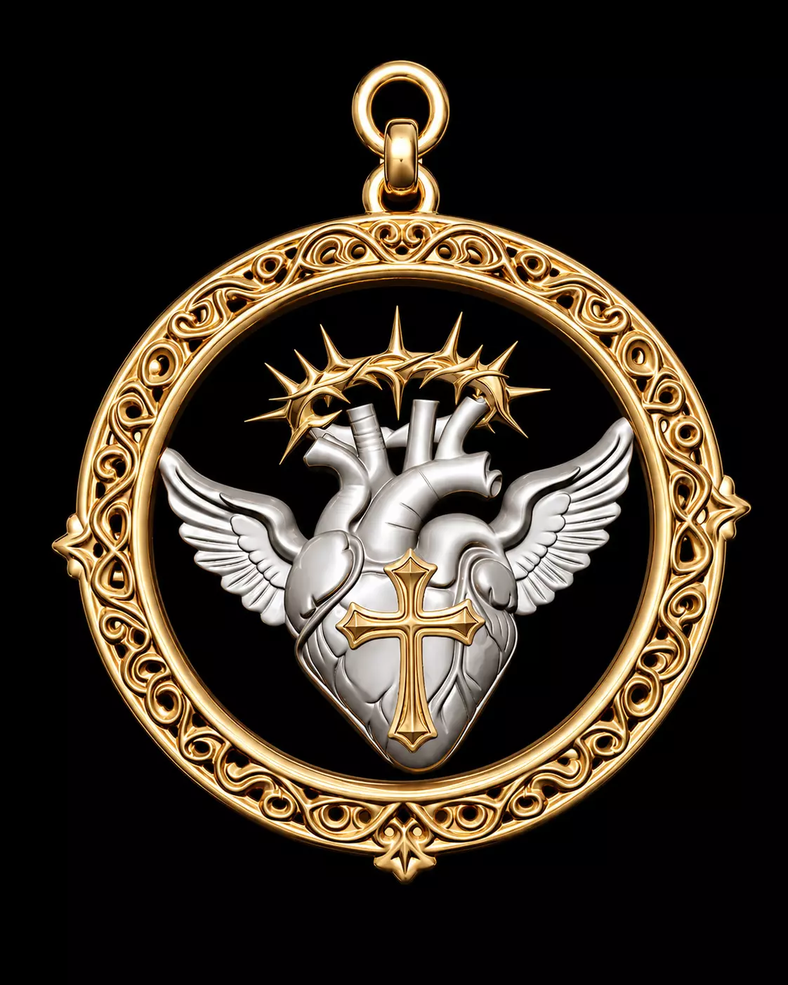 Thorned Sacred Heart Wing Pendant STL Print Model 3D print model