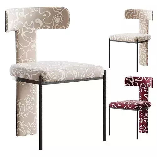 Contemporary Armless Chair with Padded Upholstery 3D model