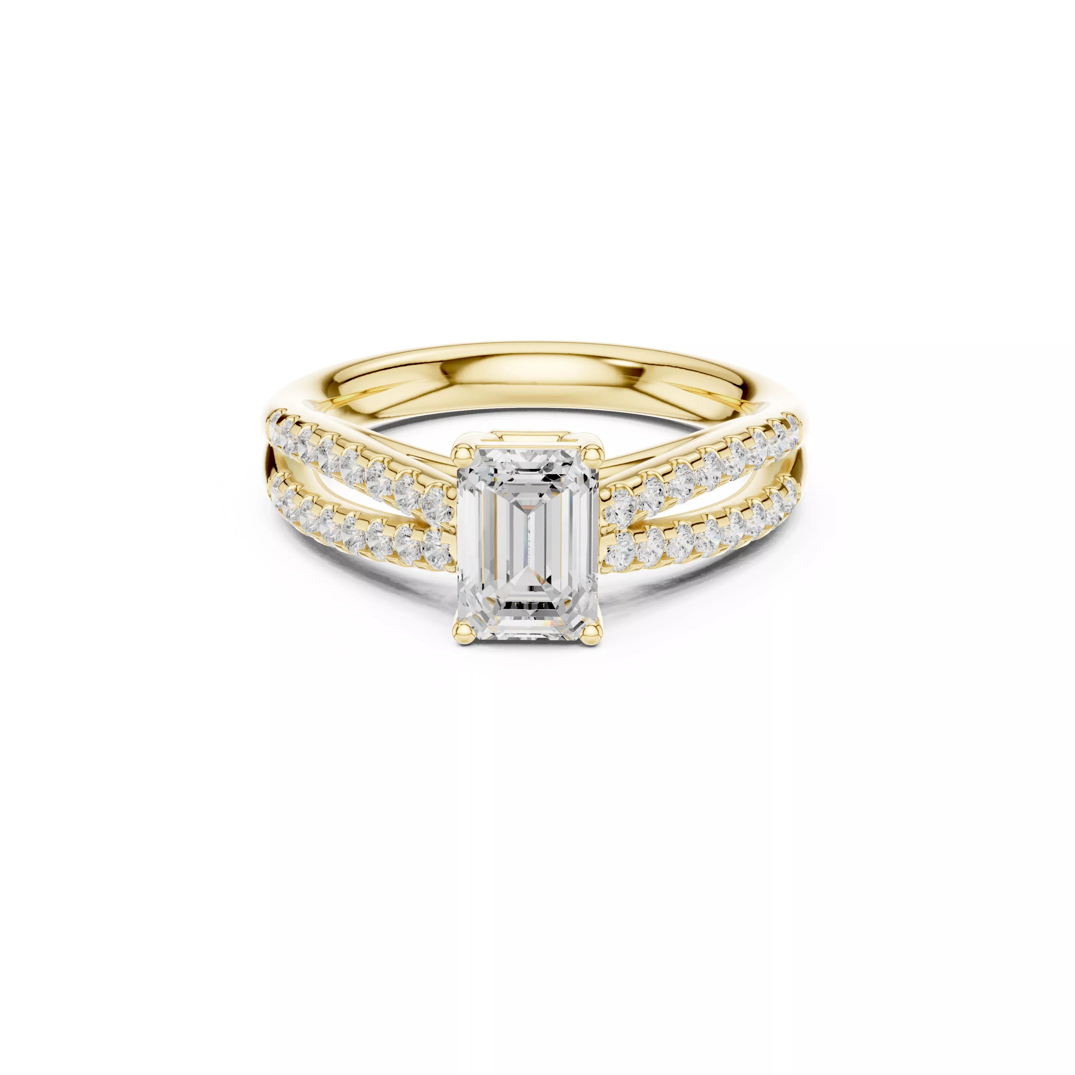 Emerald Cut Split Shank Engagement Ring CAD 3D print model