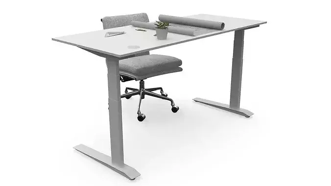 Architect Workspace with Blueprints and Tools 3D model 6