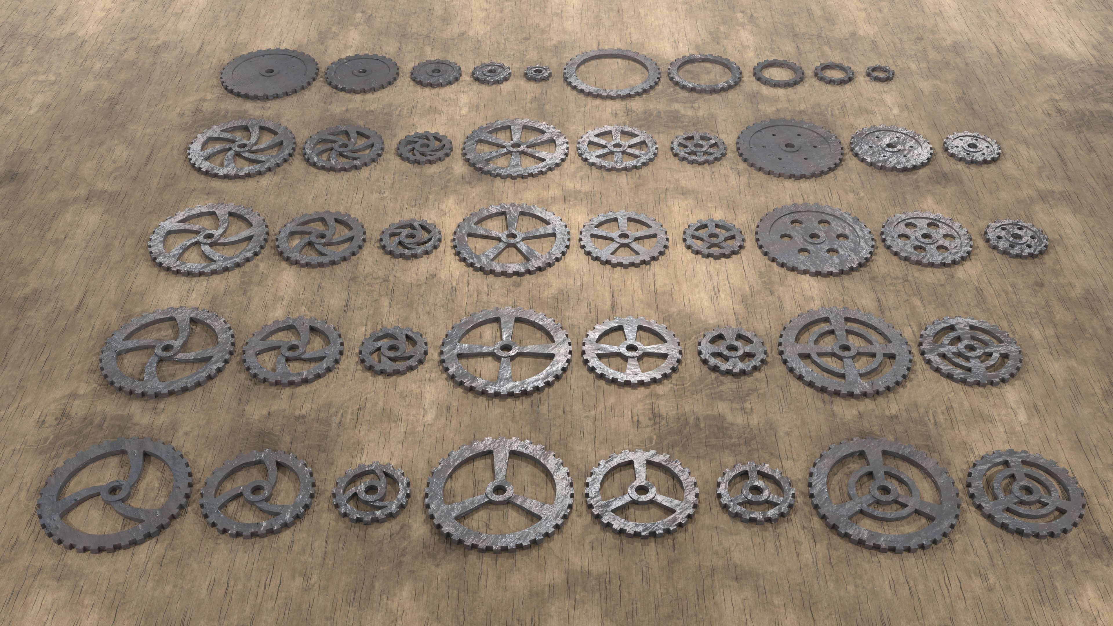 Low poly cogwheel gear set Low-poly 3D model_2