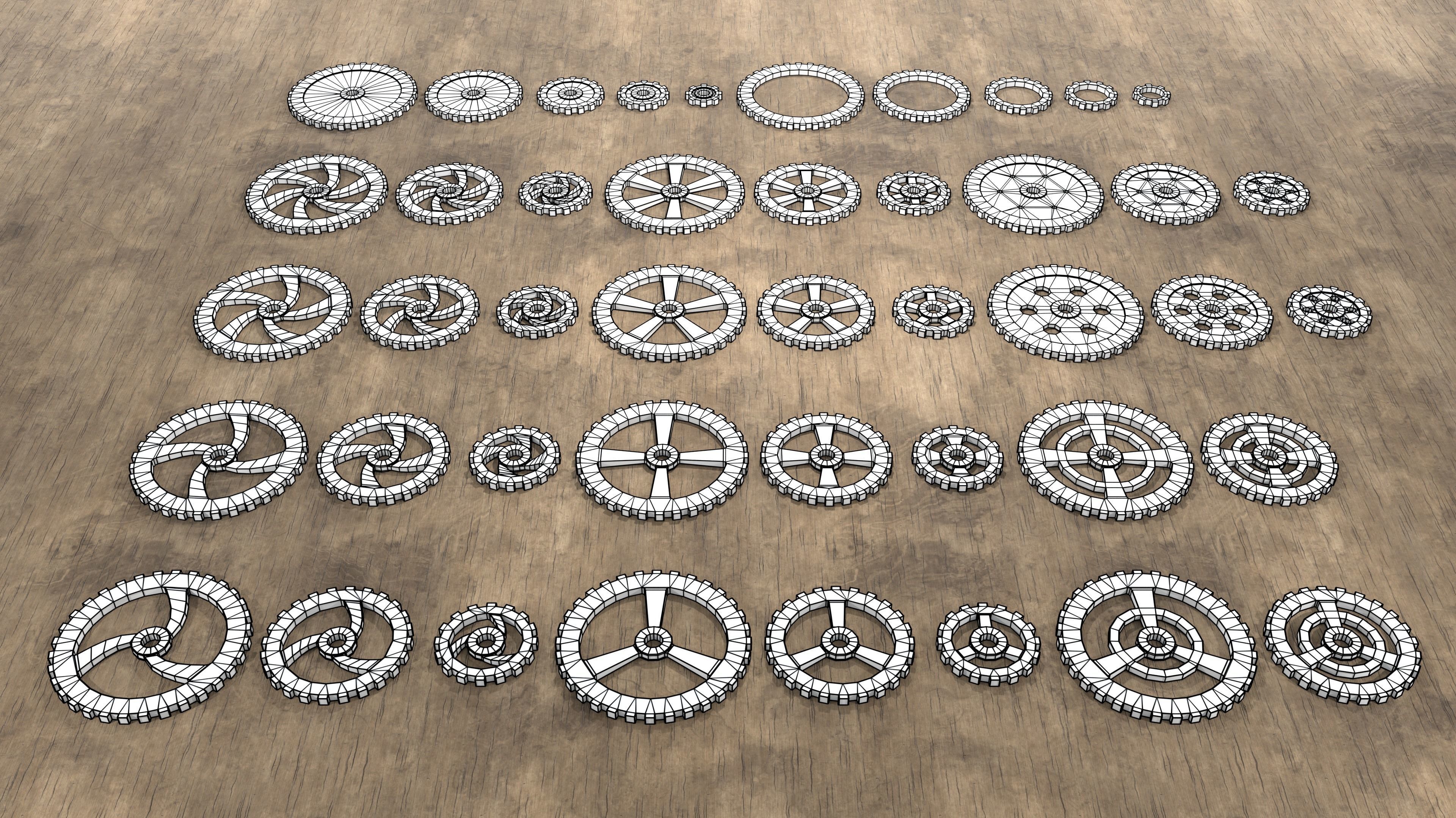 Low poly cogwheel gear set Low-poly 3D model_4