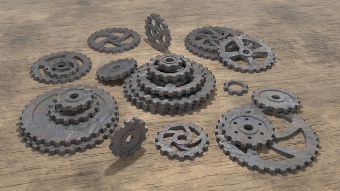 Low poly cogwheel gear set Low-poly 3D model