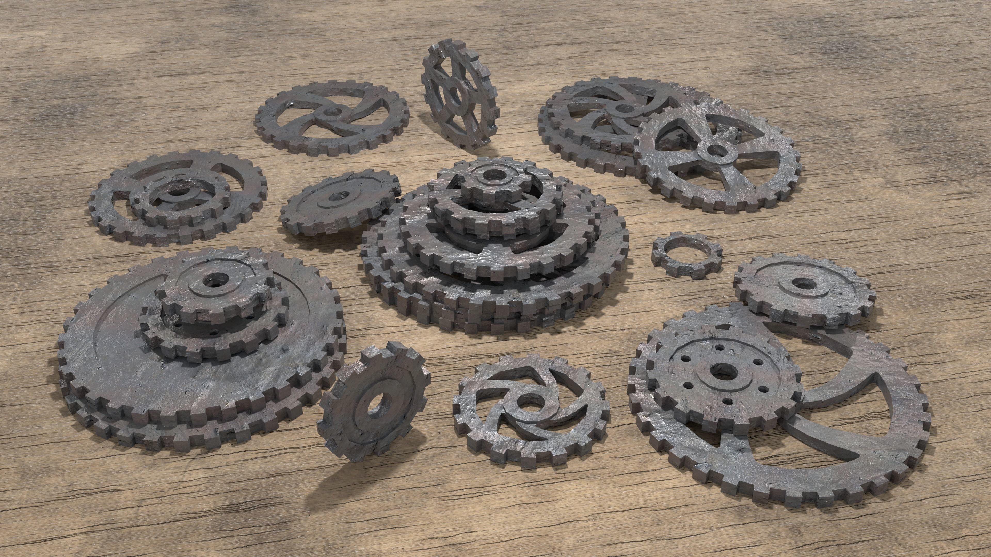 Low poly cogwheel gear set Low-poly 3D model_0