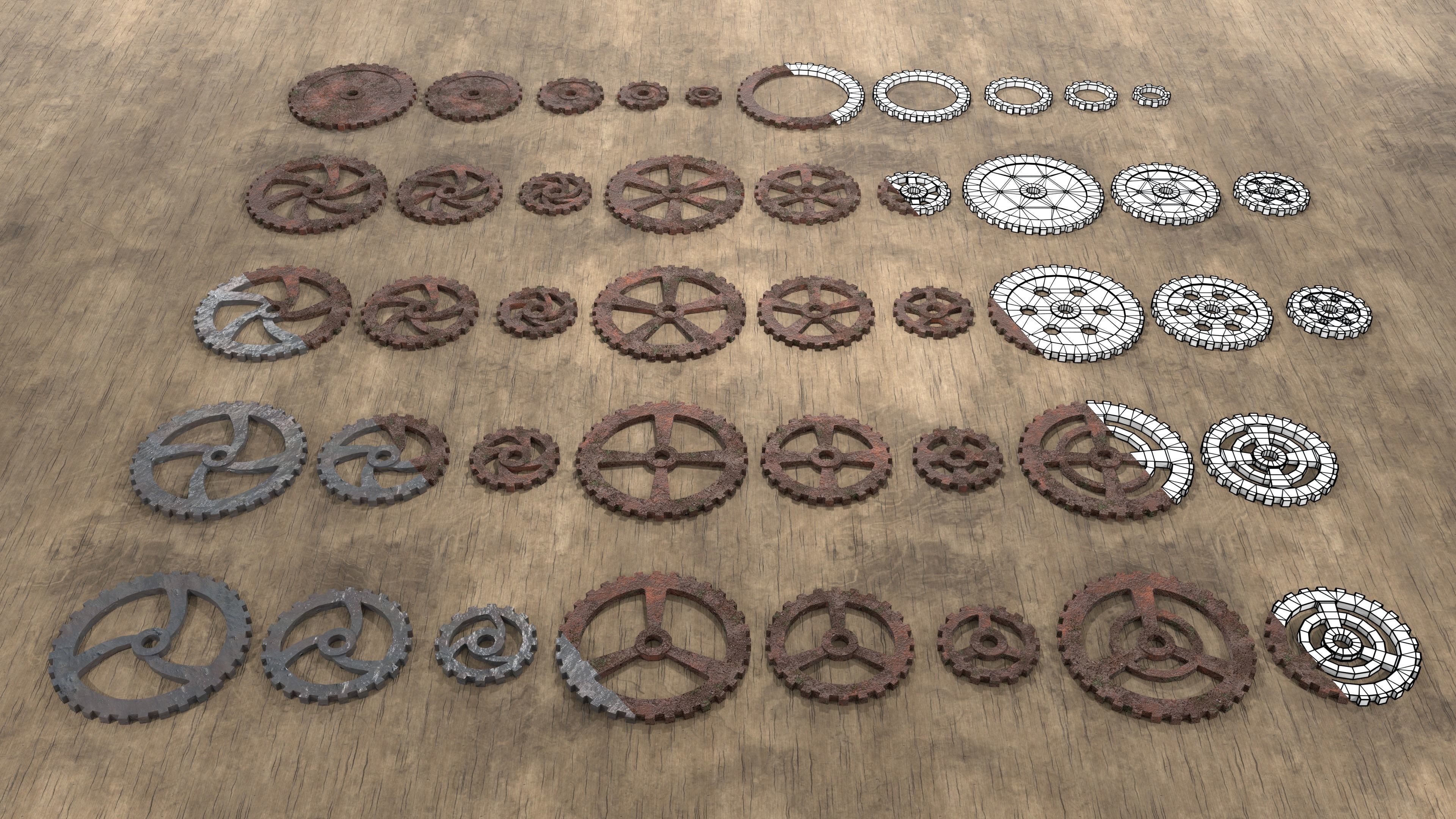 Low poly cogwheel gear set Low-poly 3D model_5