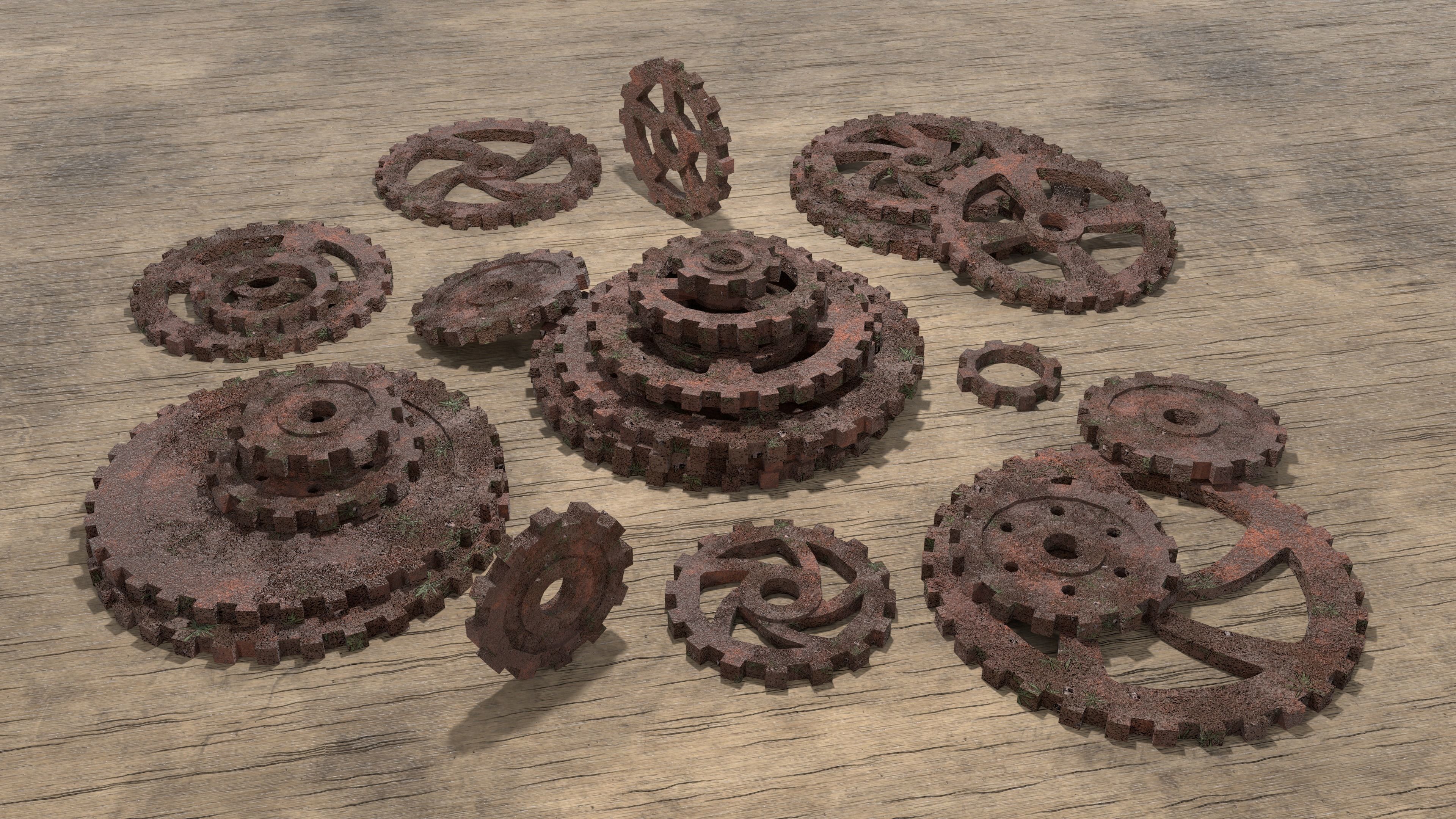 Low poly cogwheel gear set Low-poly 3D model_1