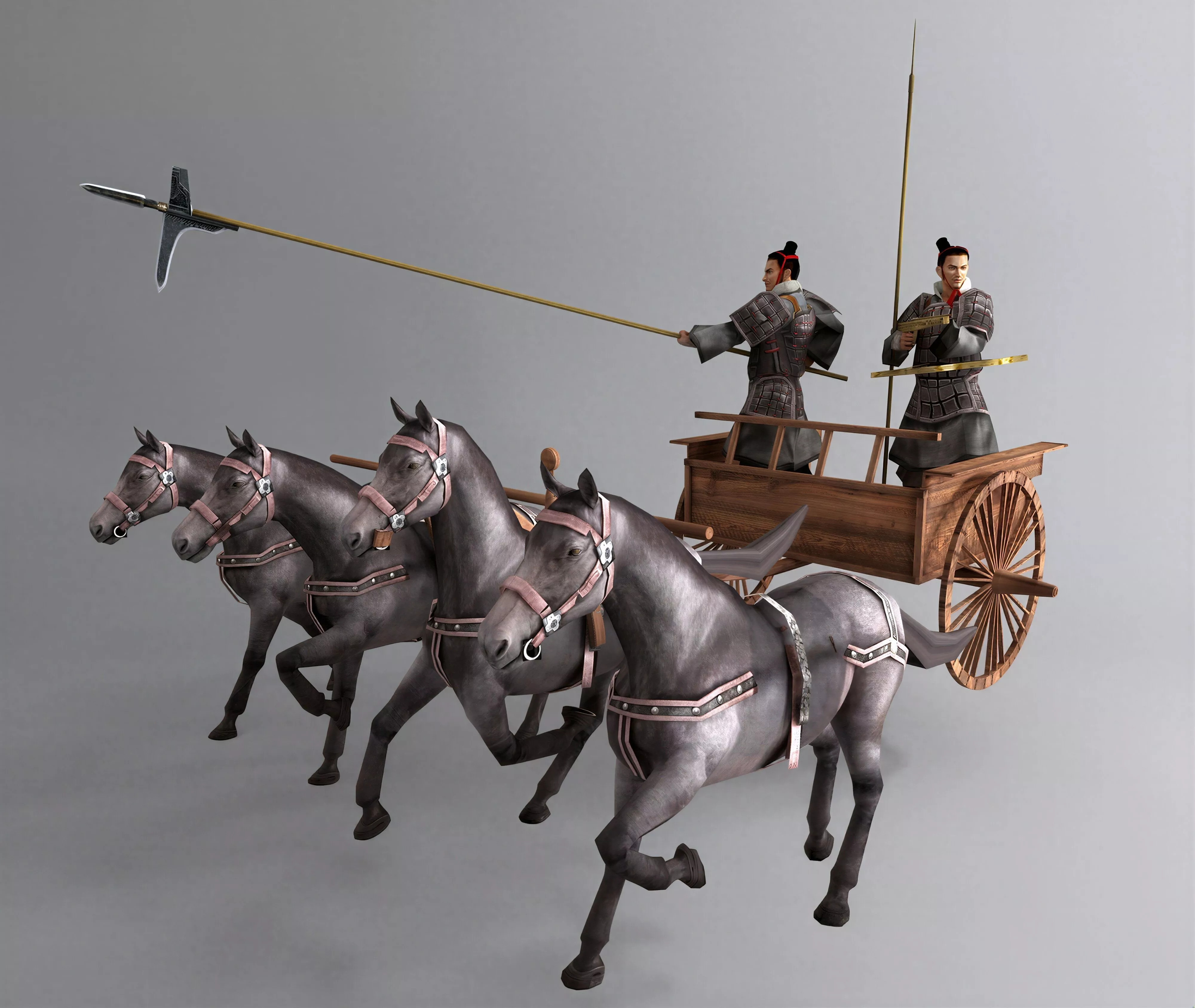 Four Horse Ancient Chinese Spring Autumn War Chariot 3D model