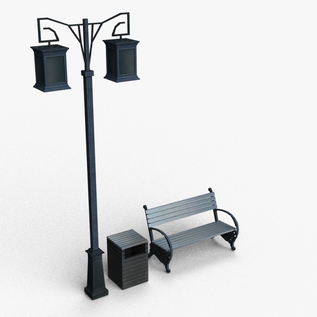 Park objects Low-poly 3D model_1