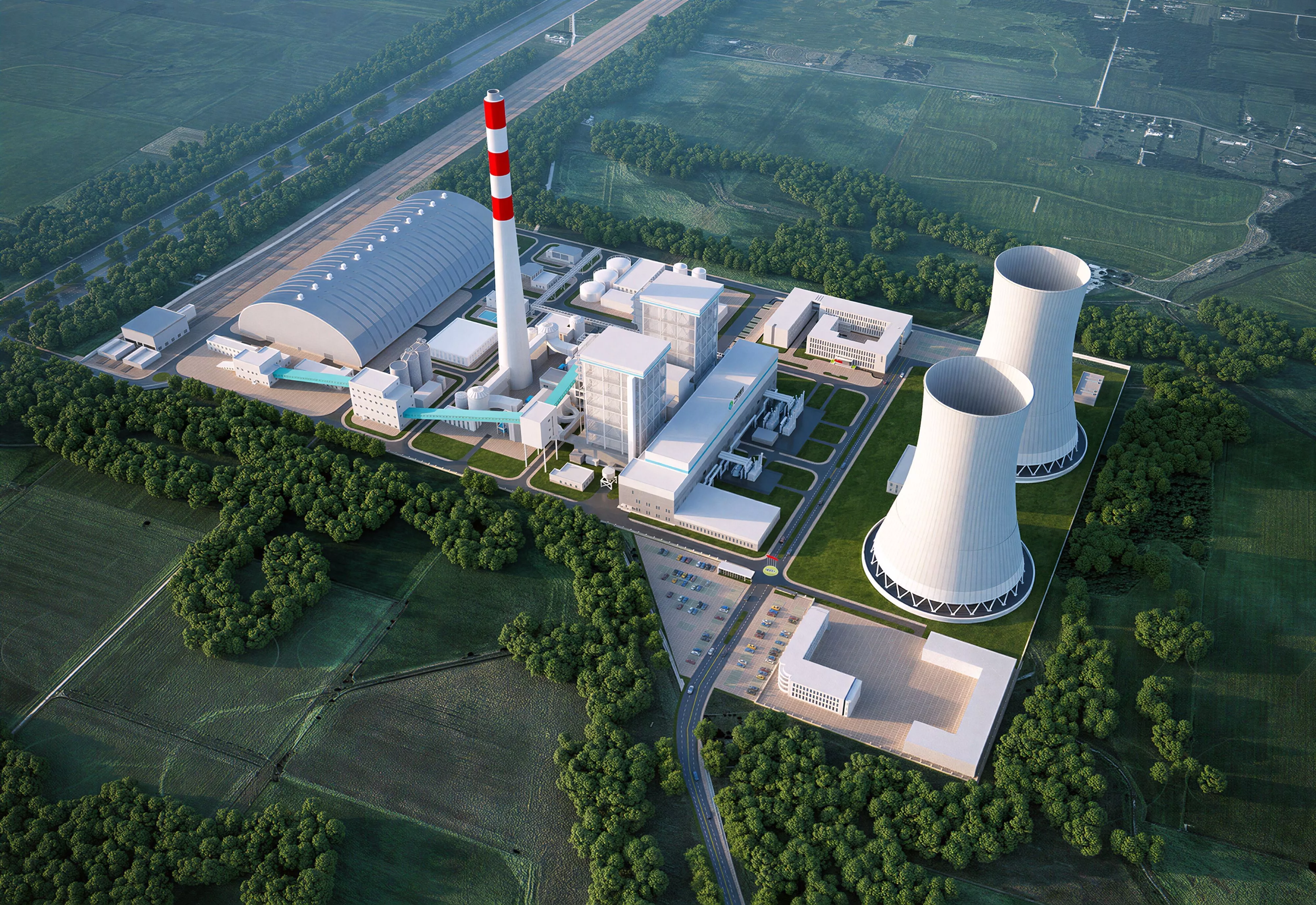 Modern Thermal Power Plant Factory Aerial 3D Model 3D model