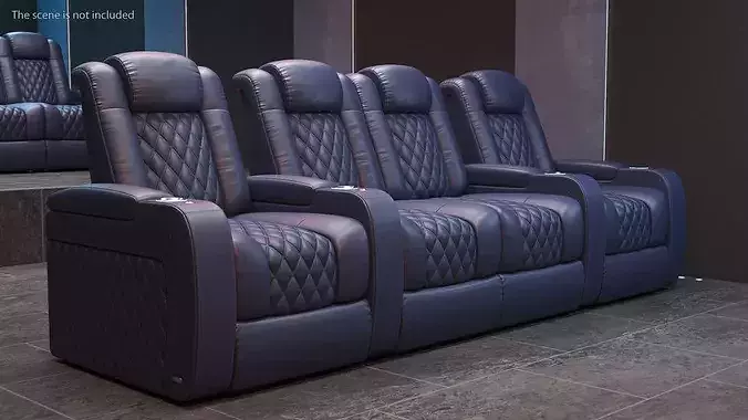 Modular Home Theater Seating Row Blue 3D model 3