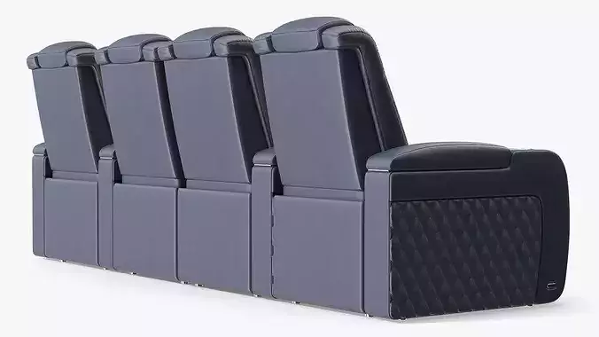 Modular Home Theater Seating Row Blue 3D model 6