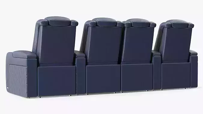 Modular Home Theater Seating Row Blue 3D model 7