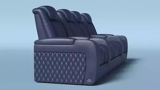 Modular Home Theater Seating Row Blue 3D model 5
