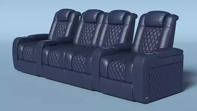 Modular Home Theater Seating Row Blue 3D model 4