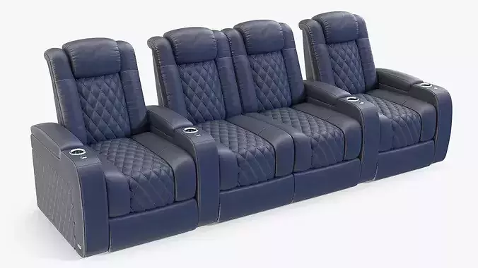 Modular Home Theater Seating Row Blue 3D model