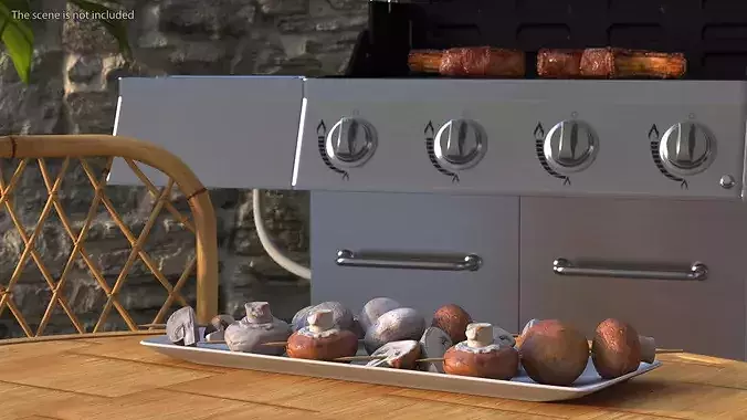 Mushrooms on Wooden Skewers 3D model 3