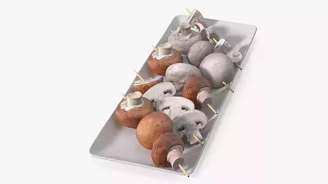 Mushrooms on Wooden Skewers 3D model 2