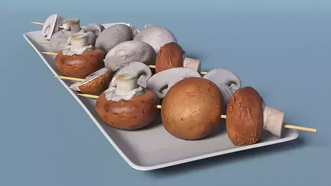 Mushrooms on Wooden Skewers 3D model 5