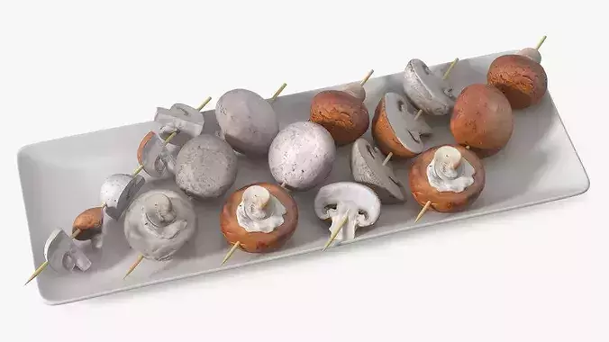 Mushrooms on Wooden Skewers 3D model 6