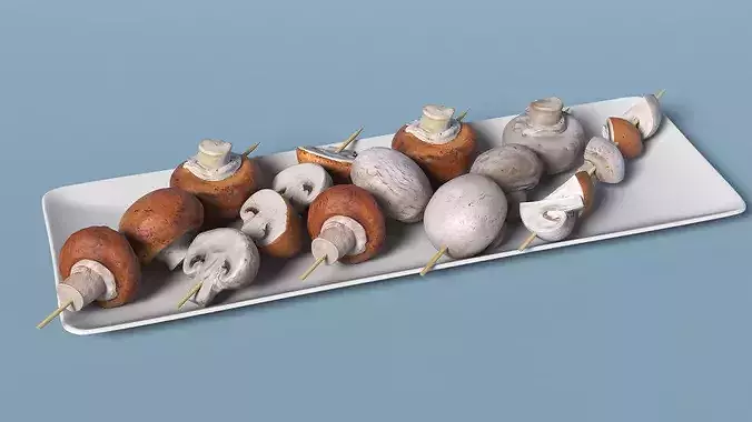 Mushrooms on Wooden Skewers 3D model