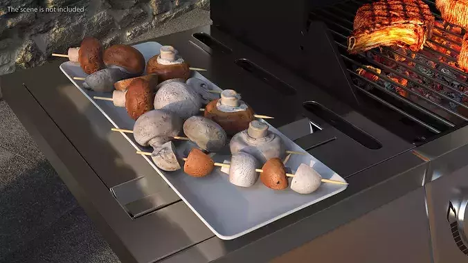 Mushrooms on Wooden Skewers 3D model 4
