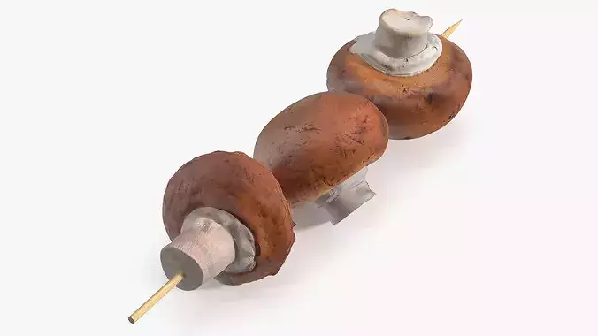 Portobello Mushrooms on Wooden Skewer 3D model 2