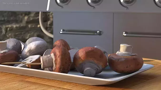 Portobello Mushrooms on Wooden Skewer 3D model 3