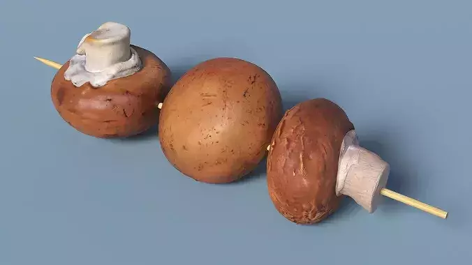Portobello Mushrooms on Wooden Skewer 3D model