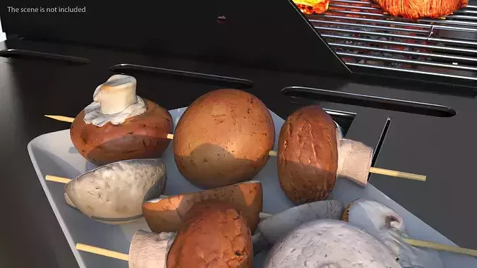 Portobello Mushrooms on Wooden Skewer 3D model 4