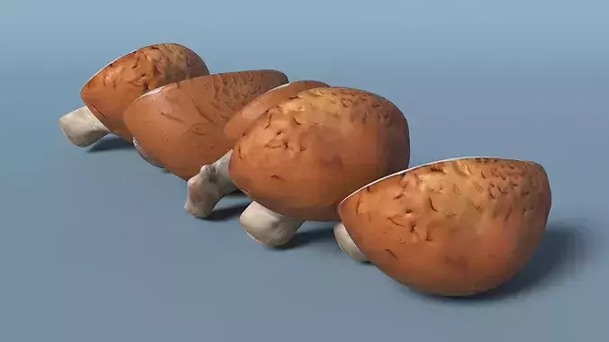Brown Champignon Halves 3D model 4