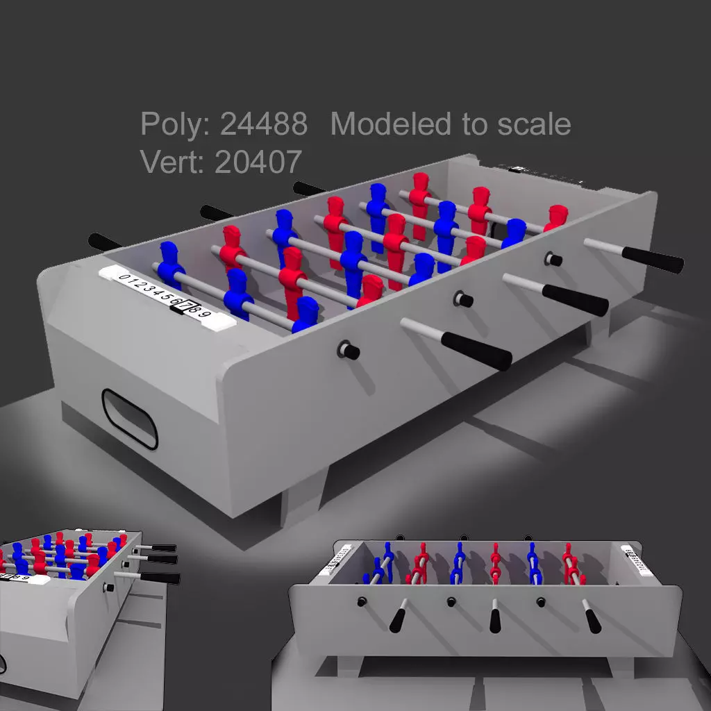 Mini Table Top  foosball game- untextured  3D model_0